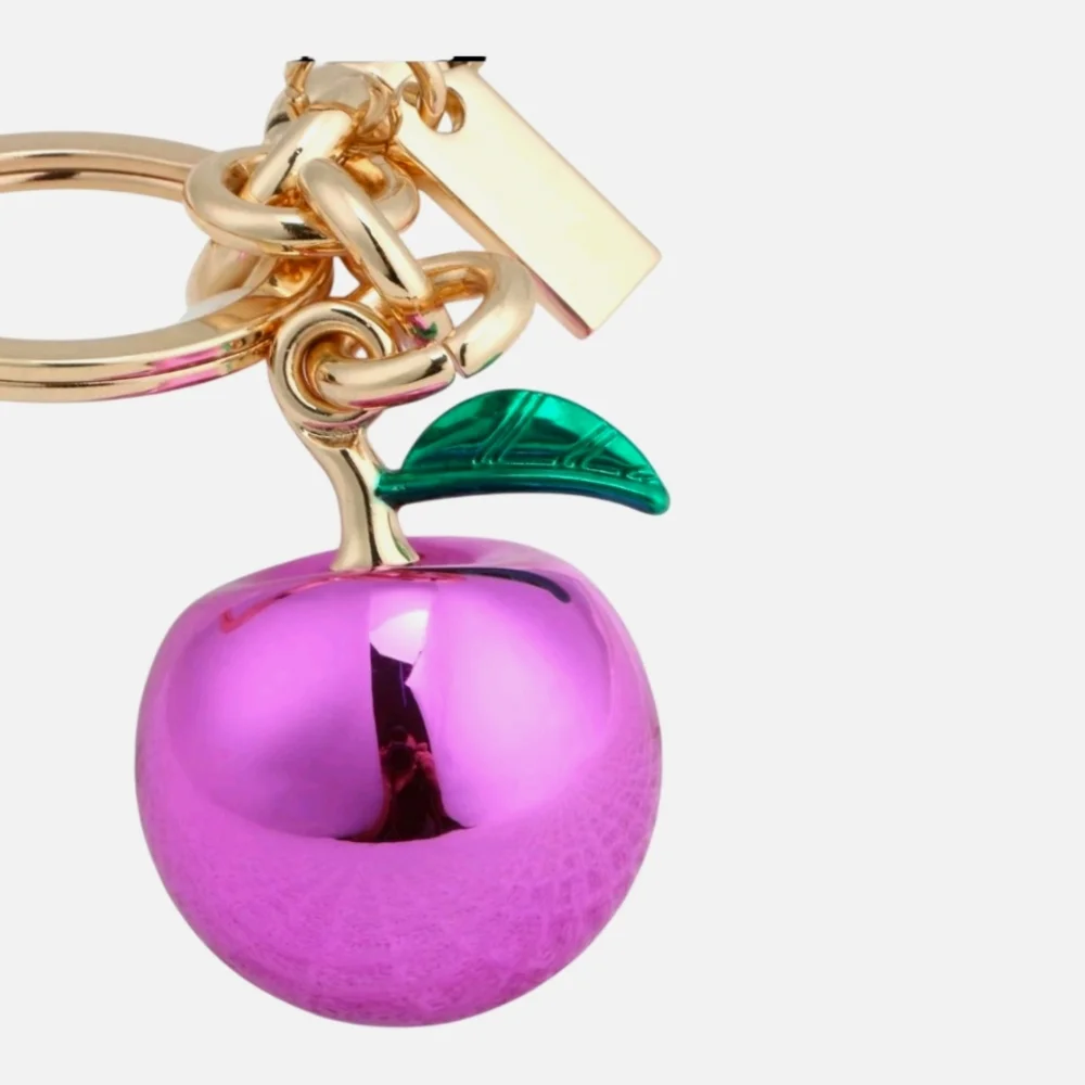 Hot Pink Large Metallic Apple Purse Charm and Gold Keychain Accessory - Picture 4 of 4